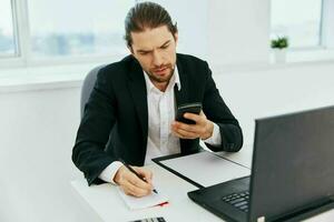 office worker office work documents with a phone in hand boss photo