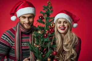 young couple christmas decorations decoration holiday together romance photo