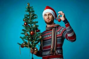 emotional man in New Year's clothes advertising copy space isolated background photo