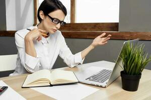 Businesswoman at the desk documents Professional Job isolated background photo