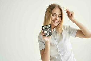 Businesswoman in a white shirt with a folder in hand technologies photo