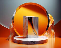 Abstract 3d podium for product presentation with geometric shapes, Empty round podium,Platforms for product presentation with shadows and light background. photo
