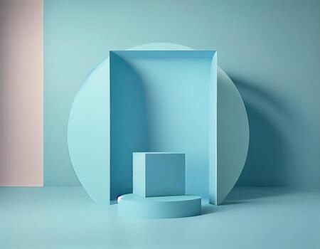 Abstract 3d podium for product presentation with geometric shapes, Empty round podium,Platforms for product presentation show new product background. photo