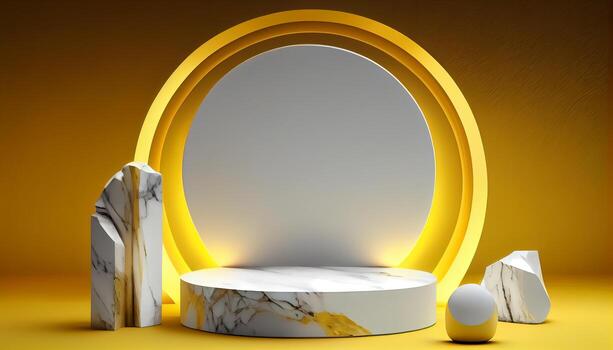 Abstract 3d podium for product presentation with geometric shapes, Empty round podium,Platforms for product presentation show new product background. photo