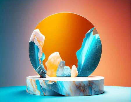 Abstract 3d podium for product presentation with geometric shapes, Empty round podium,Platforms for product presentation with shadows and light background. photo