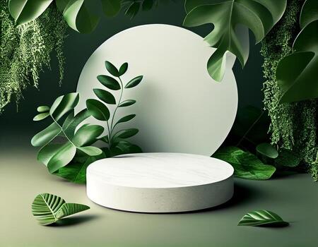 Abstract 3d podium for product presentation with geometric shapes, Empty round podium,Platforms for product presentation with shadows and light background. photo