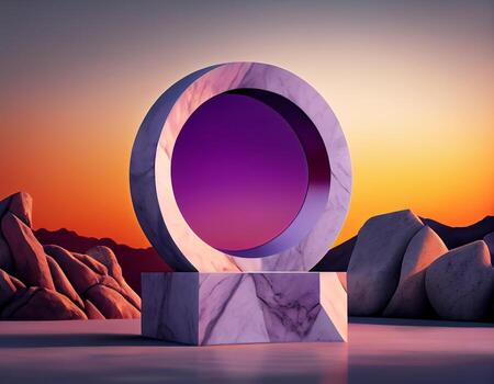 Abstract 3d podium for product presentation with geometric shapes, Empty round podium,Platforms for product presentation show new product background. photo