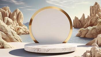 Abstract 3d podium for product presentation with geometric shapes, Empty round podium,Platforms for product presentation show new product background. photo