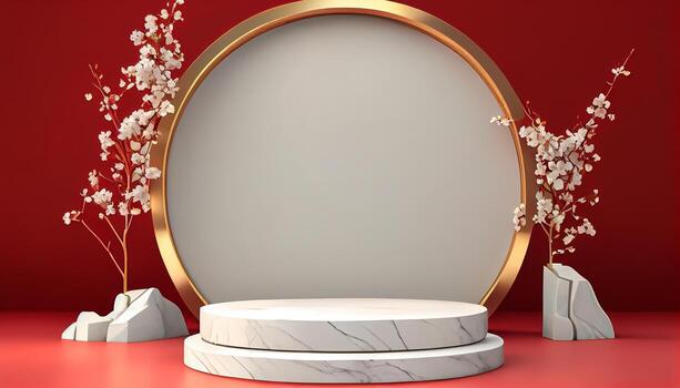 Abstract 3d podium for product presentation with geometric shapes, Empty round podium,Platforms for product presentation show new product background. photo