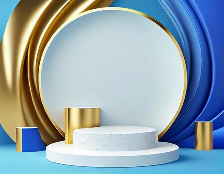 Abstract 3d podium for product presentation with geometric shapes, Empty round podium,Platforms for product presentation show new product background. photo