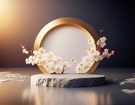 Abstract 3d podium for product presentation with geometric shapes, Empty round podium,Platforms for product presentation show new product background. photo