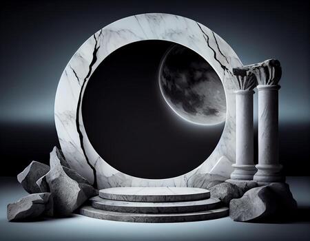 Abstract 3d podium for product presentation with geometric shapes, Empty round podium,Platforms for product presentation with shadows and light background. photo