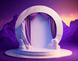 Abstract 3d podium for product presentation with geometric shapes, Empty round podium,Platforms for product presentation show new product background. photo