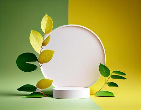 Abstract 3d podium for product presentation with geometric shapes, Empty round podium,Platforms for product presentation with shadows and light background. photo