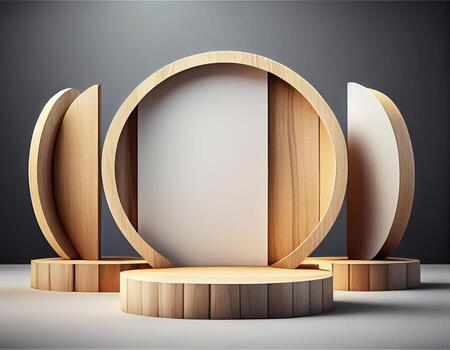 Abstract 3d podium for product presentation with geometric shapes, Empty round podium,Platforms for product presentation show new product background. photo