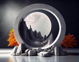 Abstract 3d podium for product presentation with geometric shapes, Empty round podium,Platforms for product presentation show new product background. photo