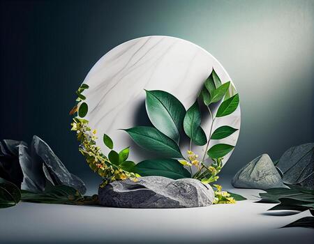 Abstract 3d podium for product presentation with geometric shapes, Empty round podium,Platforms for product presentation show new product background. photo