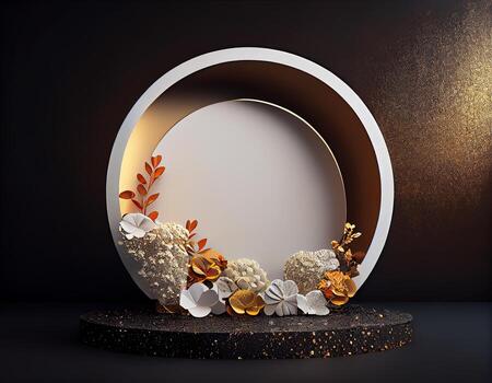 Abstract 3d podium for product presentation with geometric shapes, Empty round podium,Platforms for product presentation show new product background. photo