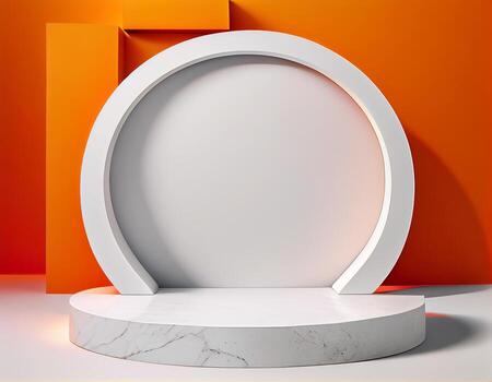 resumen 3d podio para producto presentación con geométrico formas, vacío redondo podio, plataformas para producto presentación con oscuridad y ligero fondo.generativo ai foto