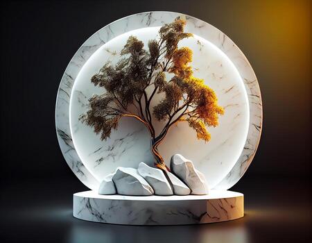 Abstract 3d podium for product presentation with geometric shapes, Empty round podium,Platforms for product presentation show new product background. photo