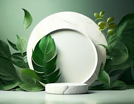 Abstract 3d podium for product presentation with geometric shapes, Empty round podium,Platforms for product presentation show new product background. photo