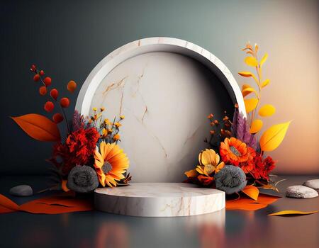 Abstract 3d podium for product presentation with geometric shapes, Empty round podium,Platforms for product presentation show new product background. photo