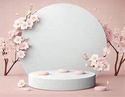 Abstract 3d podium for product presentation with geometric shapes, Empty round podium,Platforms for product presentation show new product background. photo