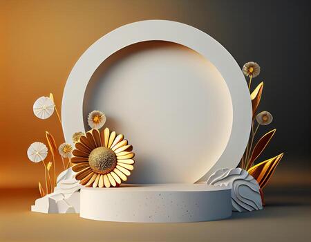 Abstract 3d podium for product presentation with geometric shapes, Empty round podium,Platforms for product presentation show new product background. photo