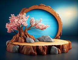 Abstract 3d podium for product presentation with geometric shapes, Empty round podium,Platforms for product presentation with shadows and light background. photo