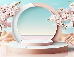 Abstract 3d podium for product presentation with geometric shapes, Empty round podium,Platforms for product presentation show new product background. photo