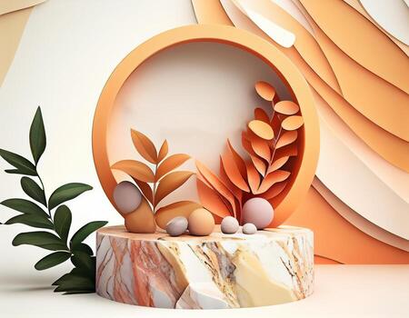 Abstract 3d podium for product presentation with geometric shapes, Empty round podium,Platforms for product presentation show new product background. photo