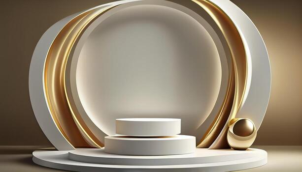 Abstract 3d podium for product presentation with geometric shapes, Empty round podium,Platforms for product presentation show new product background. photo