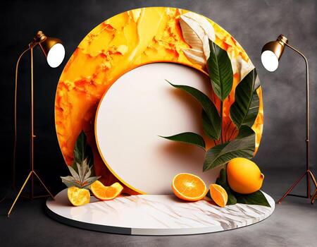 Abstract 3d podium for product presentation with geometric shapes, Empty round podium,Platforms for product presentation show new product background. photo