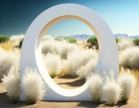 Abstract 3d podium for product presentation with geometric shapes, Empty round podium,Platforms for product presentation show new product background. photo