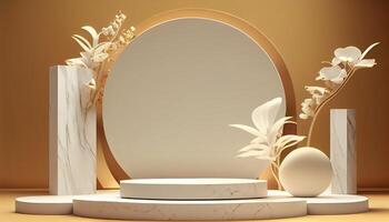 Abstract 3d podium for product presentation with geometric shapes, Empty round podium,Platforms for product presentation show new product background. photo