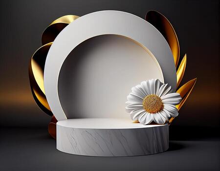 Abstract 3d podium for product presentation with geometric shapes, Empty round podium,Platforms for product presentation show new product background. photo