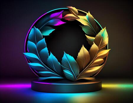 Abstract 3d podium for product presentation with geometric shapes, Empty round podium,Platforms for product presentation show new product background. photo