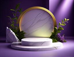 Abstract 3d podium for product presentation with geometric shapes, Empty round podium,Platforms for product presentation show new product background. photo