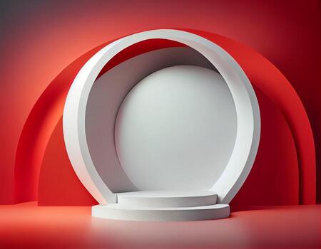 resumen 3d podio para producto presentación con geométrico formas, vacío redondo podio, plataformas para producto presentación con oscuridad y ligero fondo.generativo ai foto
