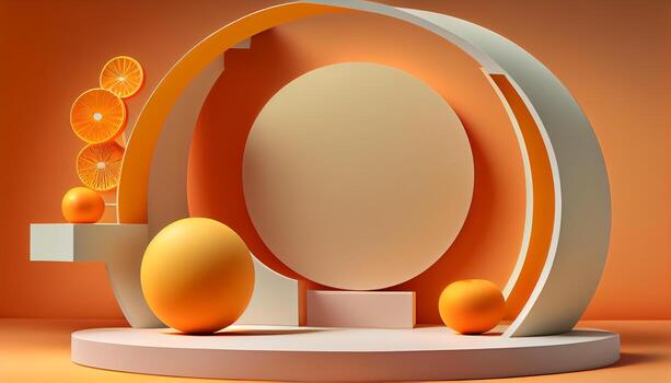 Abstract 3d podium for product presentation with geometric shapes, Empty round podium,Platforms for product presentation show new product background. photo