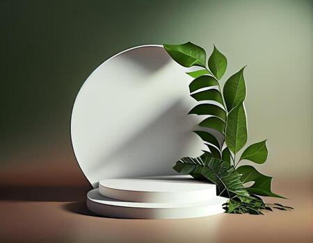 Abstract 3d podium for product presentation with geometric shapes, Empty round podium,Platforms for product presentation with shadows and light background. photo