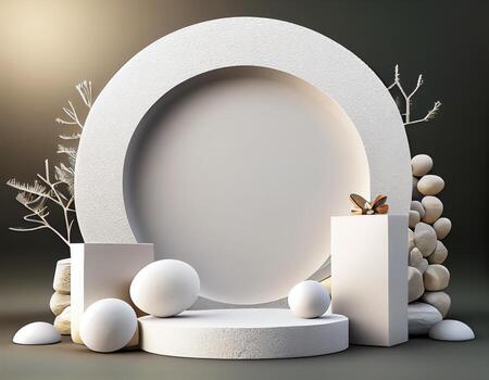 Abstract 3d podium for product presentation with geometric shapes, Empty round podium,Platforms for product presentation show new product background. photo