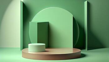 Abstract 3d podium for product presentation with geometric shapes, Empty round podium,Platforms for product presentation show new product background. photo