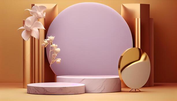 Abstract 3d podium for product presentation with geometric shapes, Empty round podium,Platforms for product presentation show new product background. photo