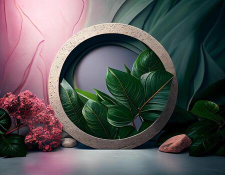 Abstract 3d podium for product presentation with geometric shapes, Empty round podium,Platforms for product presentation show new product background. photo