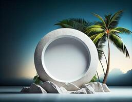 Abstract 3d podium for product presentation with geometric shapes, Empty round podium,Platforms for product presentation with shadows and light background. photo