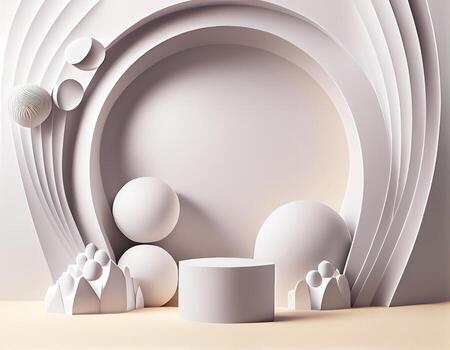 Abstract 3d podium for product presentation with geometric shapes, Empty round podium,Platforms for product presentation with shadows and light background. photo