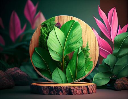 Abstract 3d podium for product presentation with geometric shapes, Empty round podium,Platforms for product presentation show new product background. photo