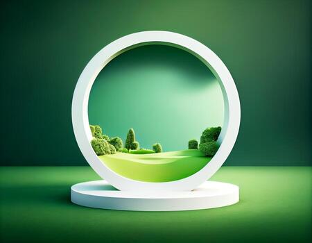 Abstract 3d podium for product presentation with geometric shapes, Empty round podium,Platforms for product presentation with shadows and light background. photo