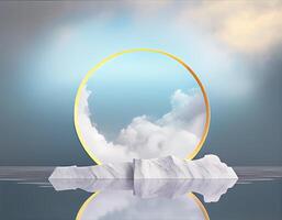 Abstract 3d podium for product presentation with geometric shapes, Empty round podium,Platforms for product presentation show new product background. photo